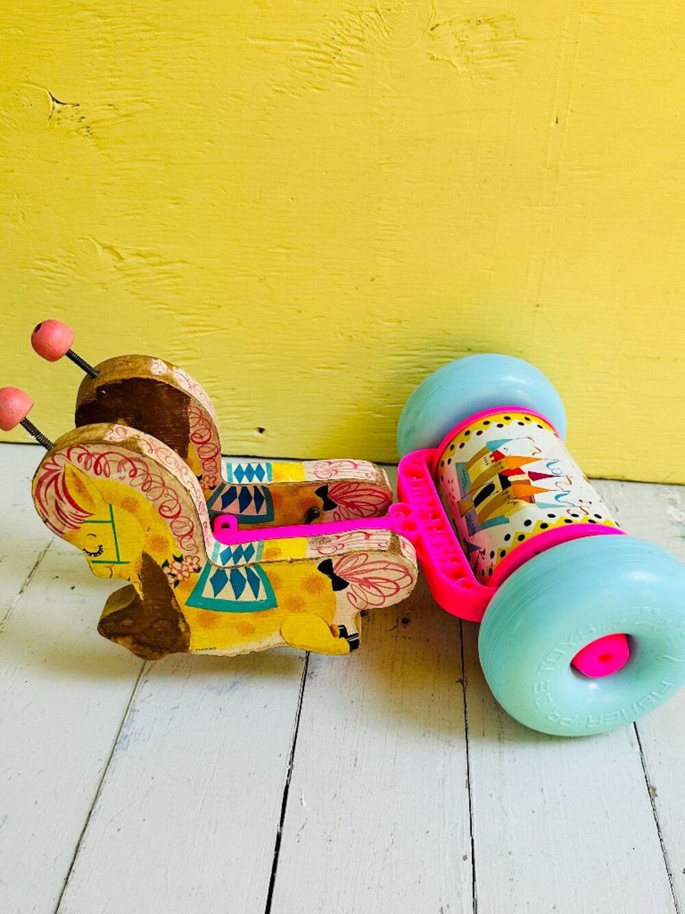 Vintage 1962 Fisher Price Banbury Cross Pull Toy Musical Horse Cart Baby Decor